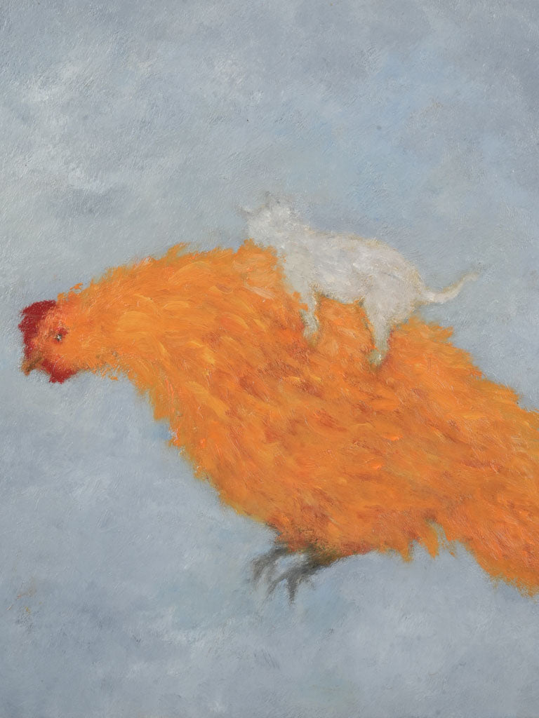 Small Contemporary Painting By Karibou - Voyage en Poule (Journey By Chicken) - 16¼" x 16¼"