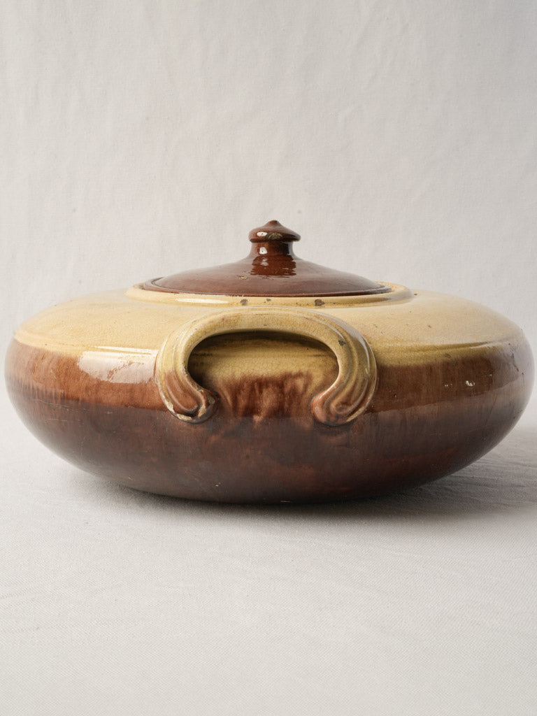 Early 20th Century French Two Tone Glazed Terracotta Tripière with Lid - 14½"