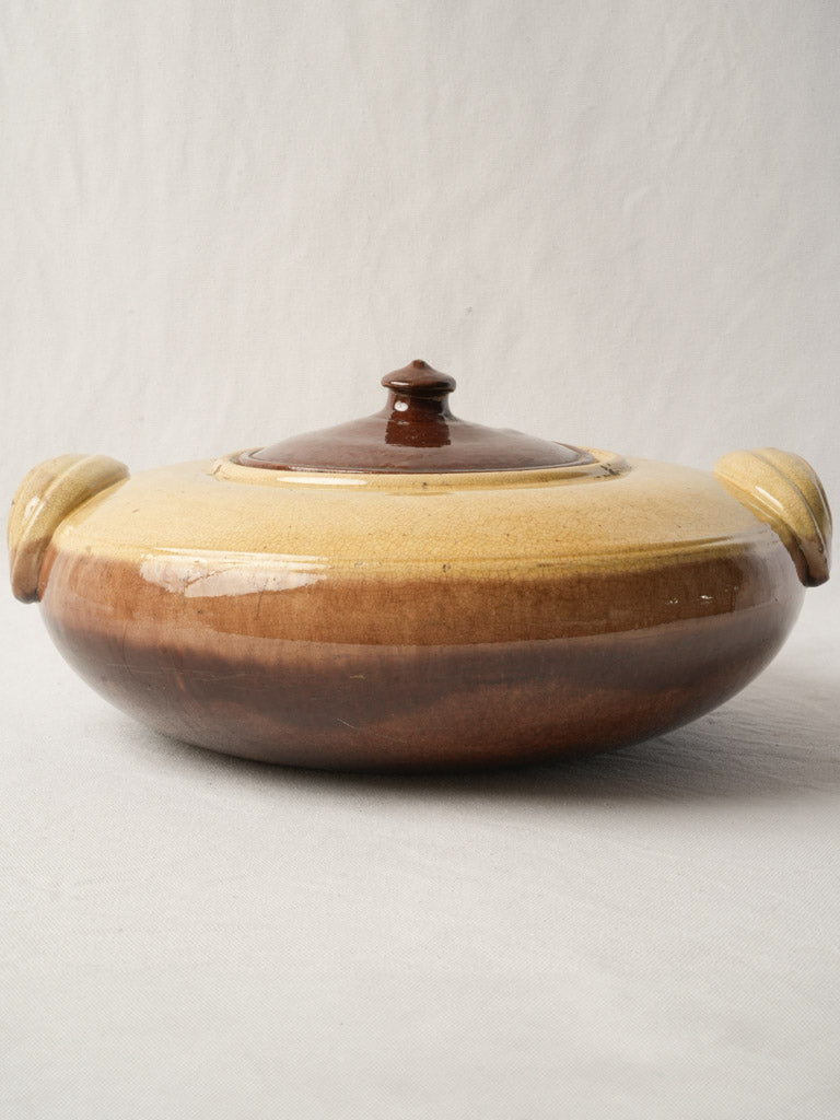 Early 20th Century French Two Tone Glazed Terracotta Tripière with Lid - 14½"