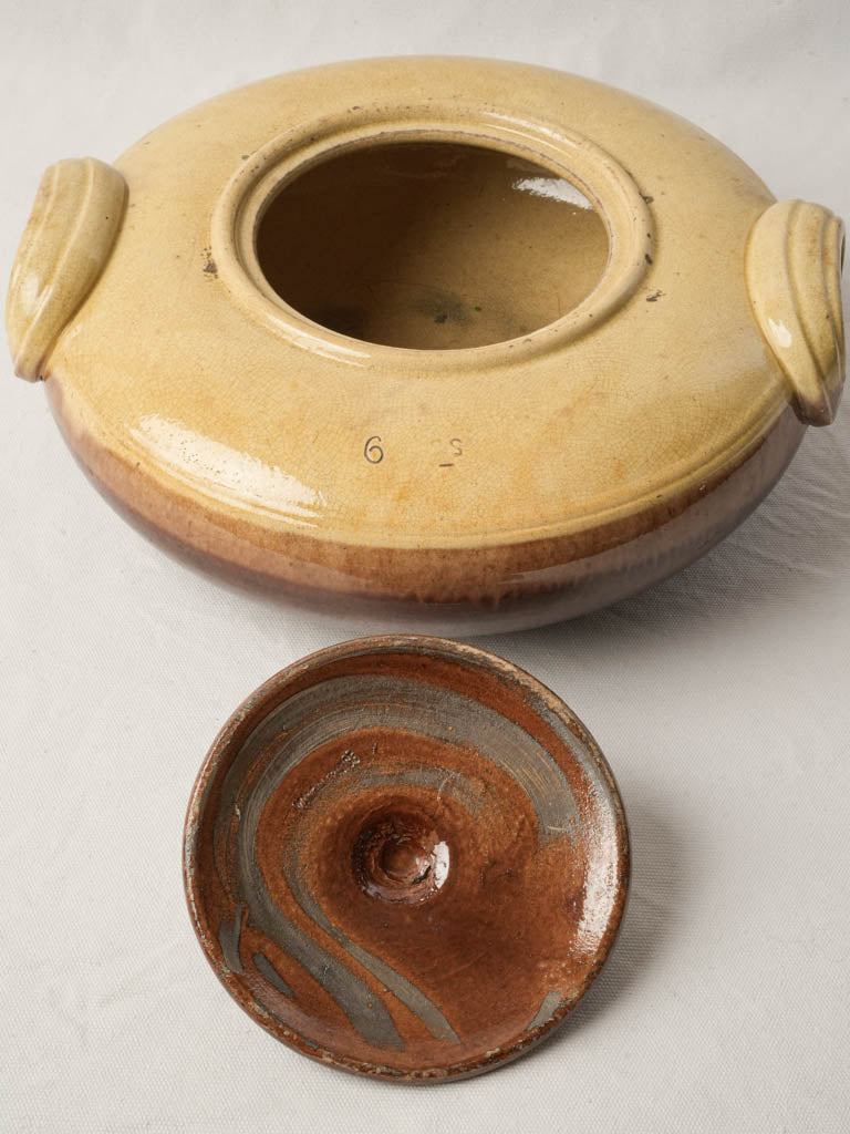 Early 20th Century French Two Tone Glazed Terracotta Tripière with Lid - 14½"