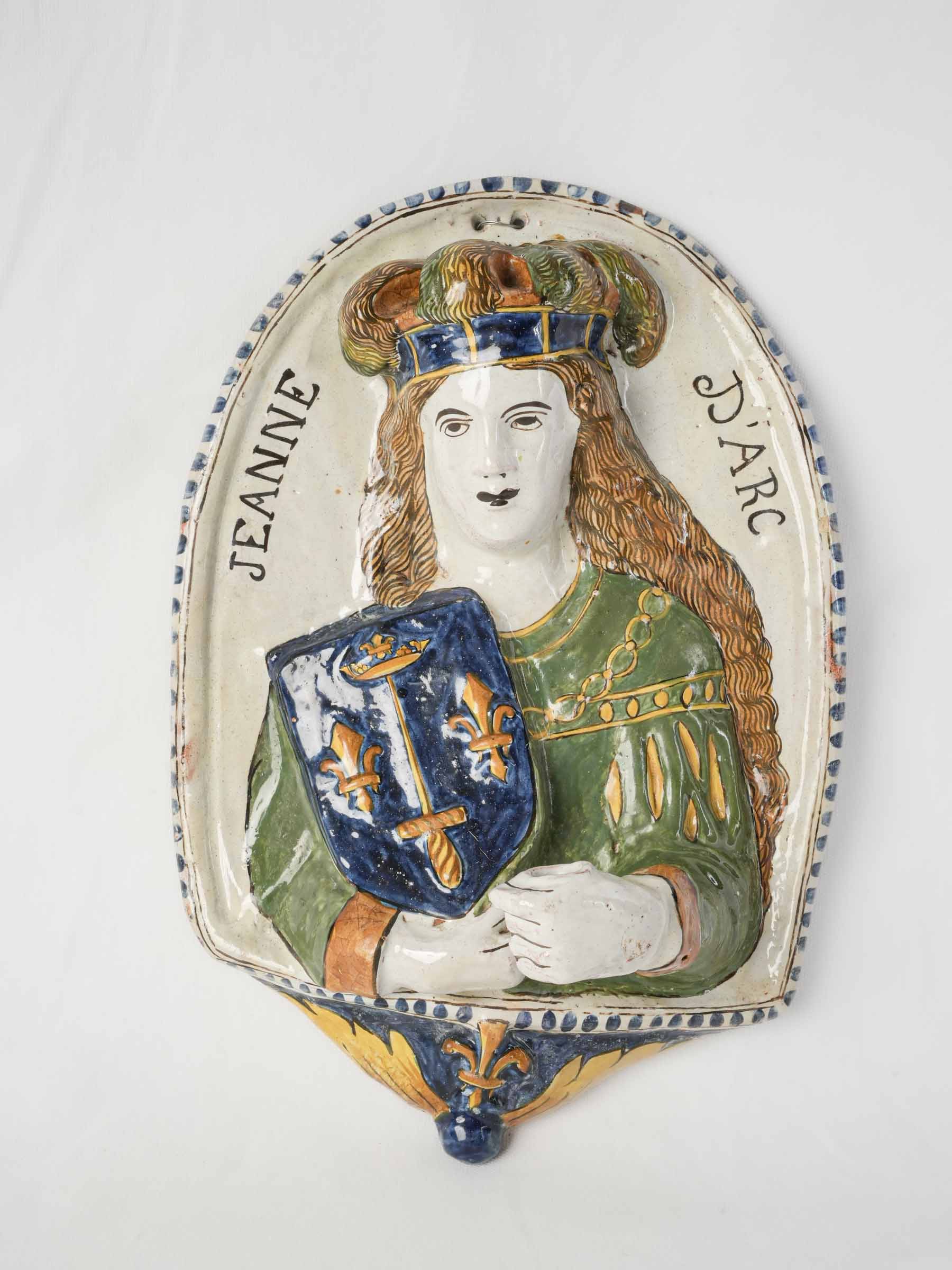 18th-Century Nevers Faience Candle Sconce Depicting Joan of Arc - 15¾"