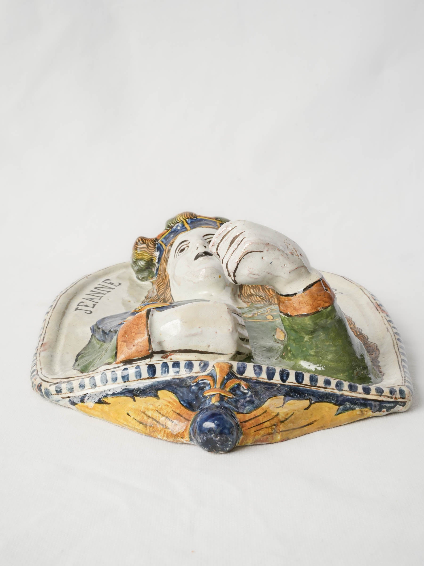 18th-Century Nevers Faience Candle Sconce Depicting Joan of Arc - 15¾"