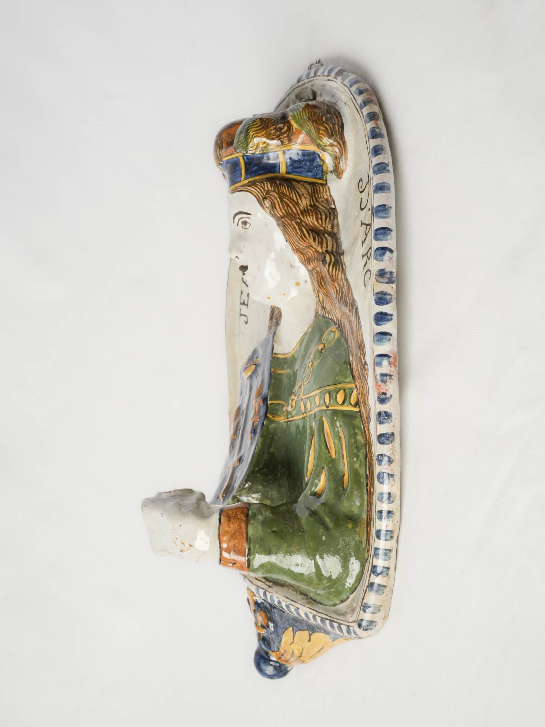 18th-Century Nevers Faience Candle Sconce Depicting Joan of Arc - 15¾"