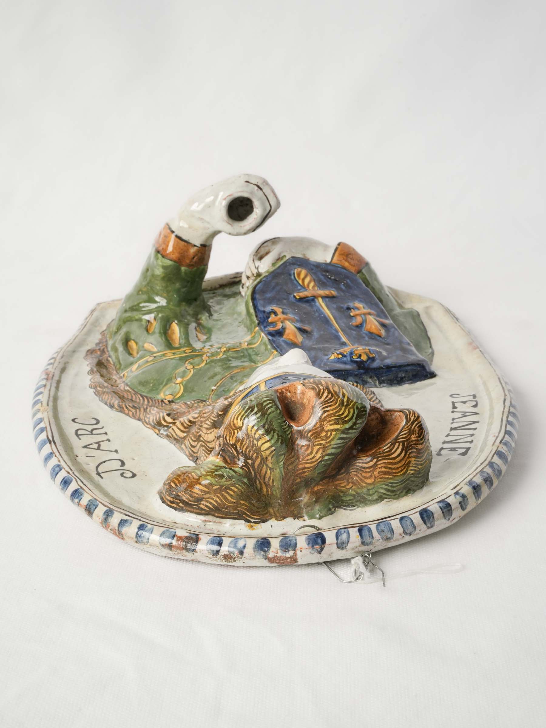 18th-Century Nevers Faience Candle Sconce Depicting Joan of Arc - 15¾"