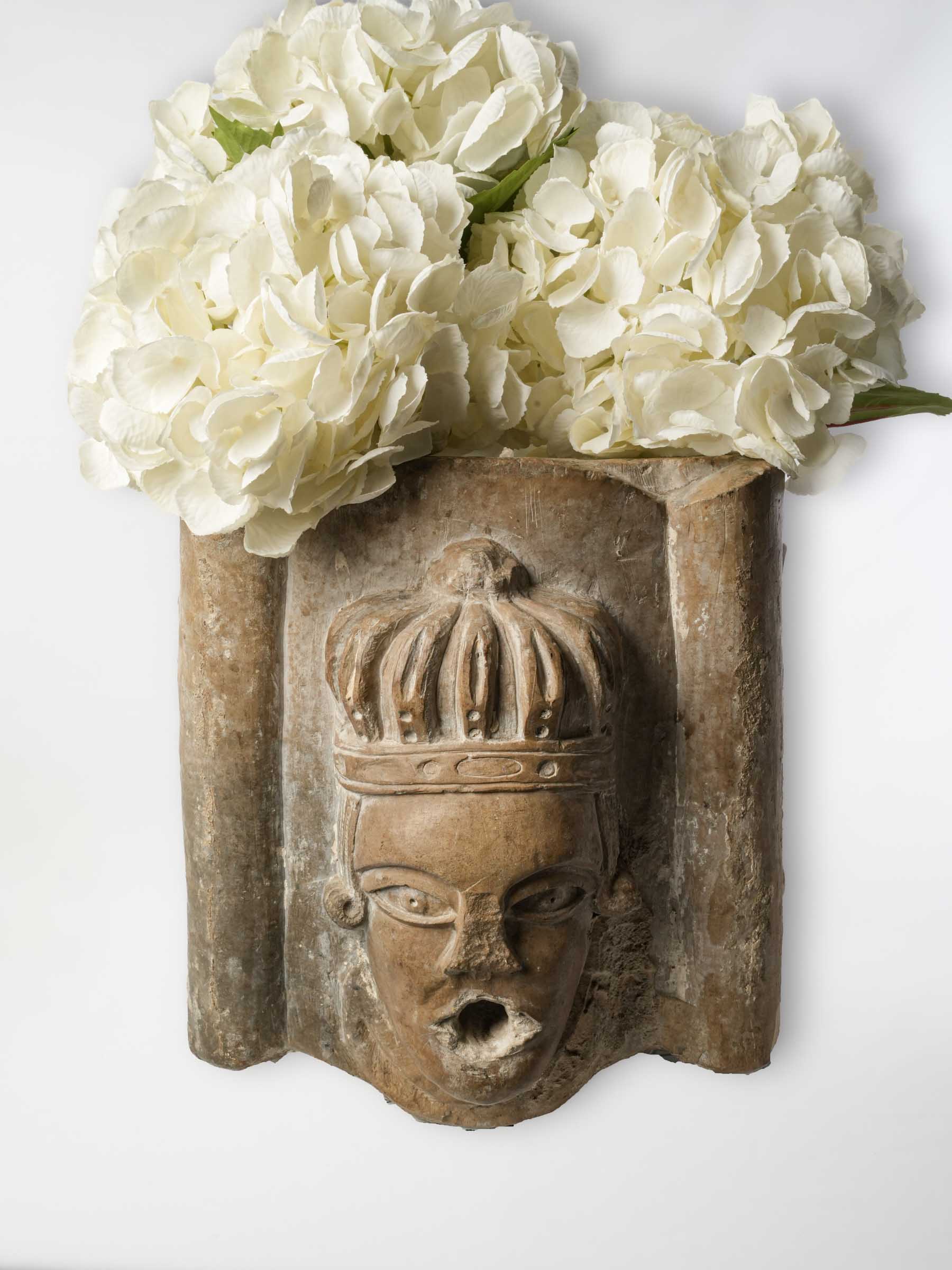 Architectural Carved Stone Water Spout with Crowned King's Head, Circa 1600 - 12¼"
