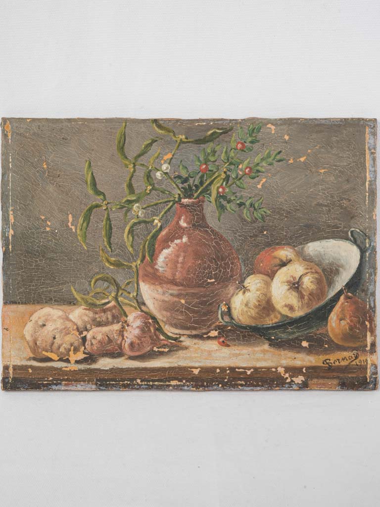 Rustic antique still life painting