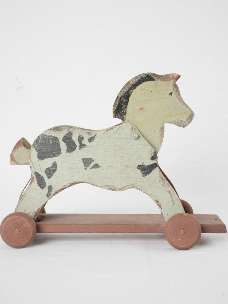 Little antique wooden pull toy horse 9½"