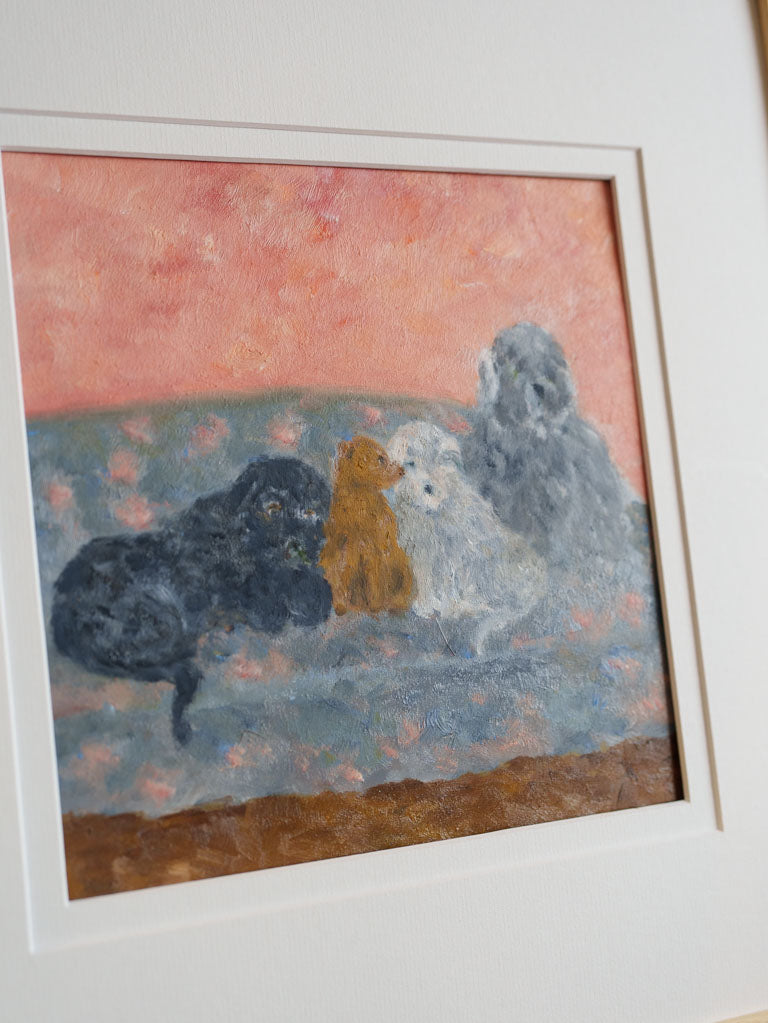 Cozy tactile impasto dog artwork