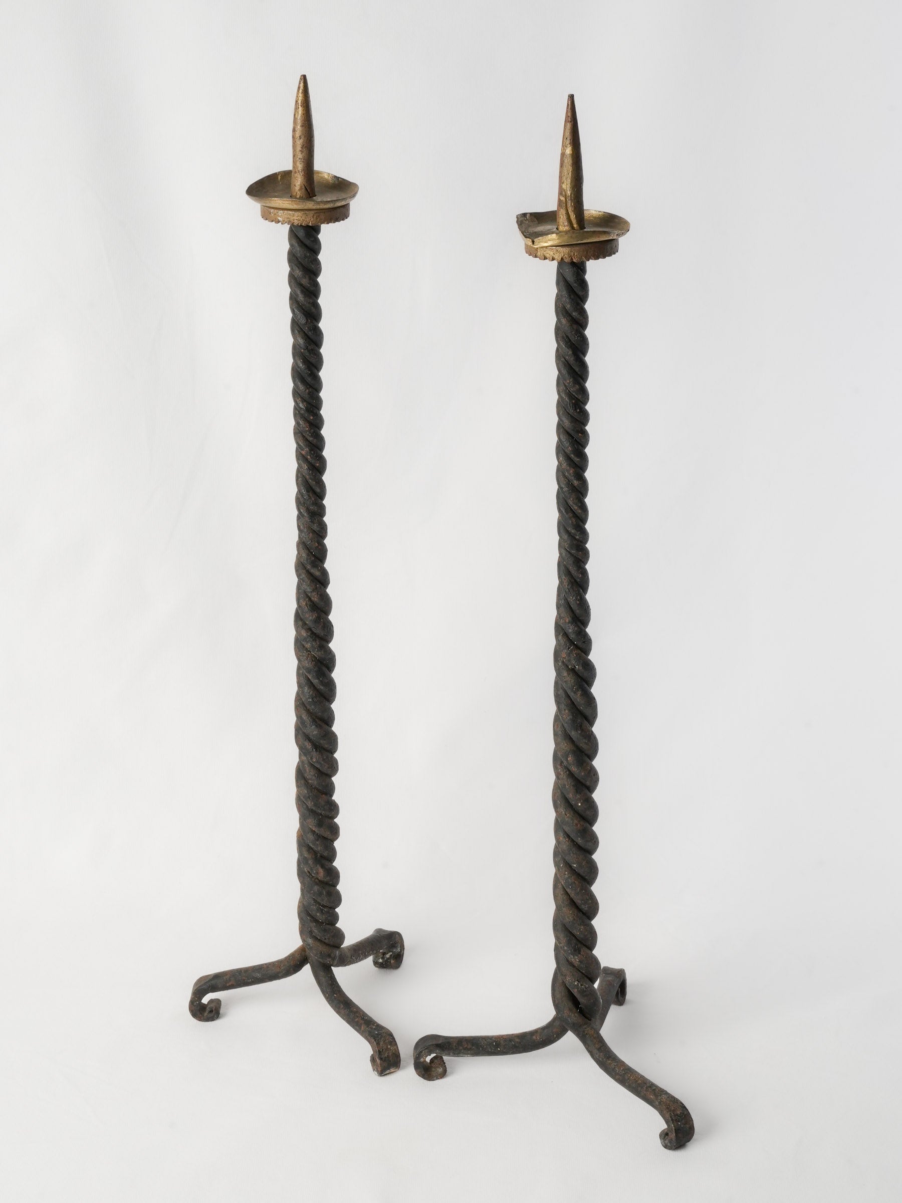 Pair of Tall Hand-Forged Iron Pricket Candlesticks, c. 1930–1950 - 30"