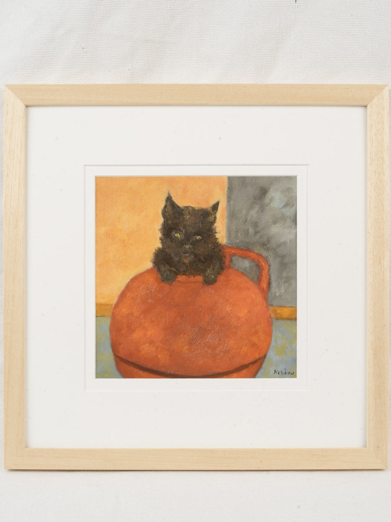 Small Contemporary Painting By Karibou - Chat Poterie (Pottery Cat) - 14¼" x 14¼"
