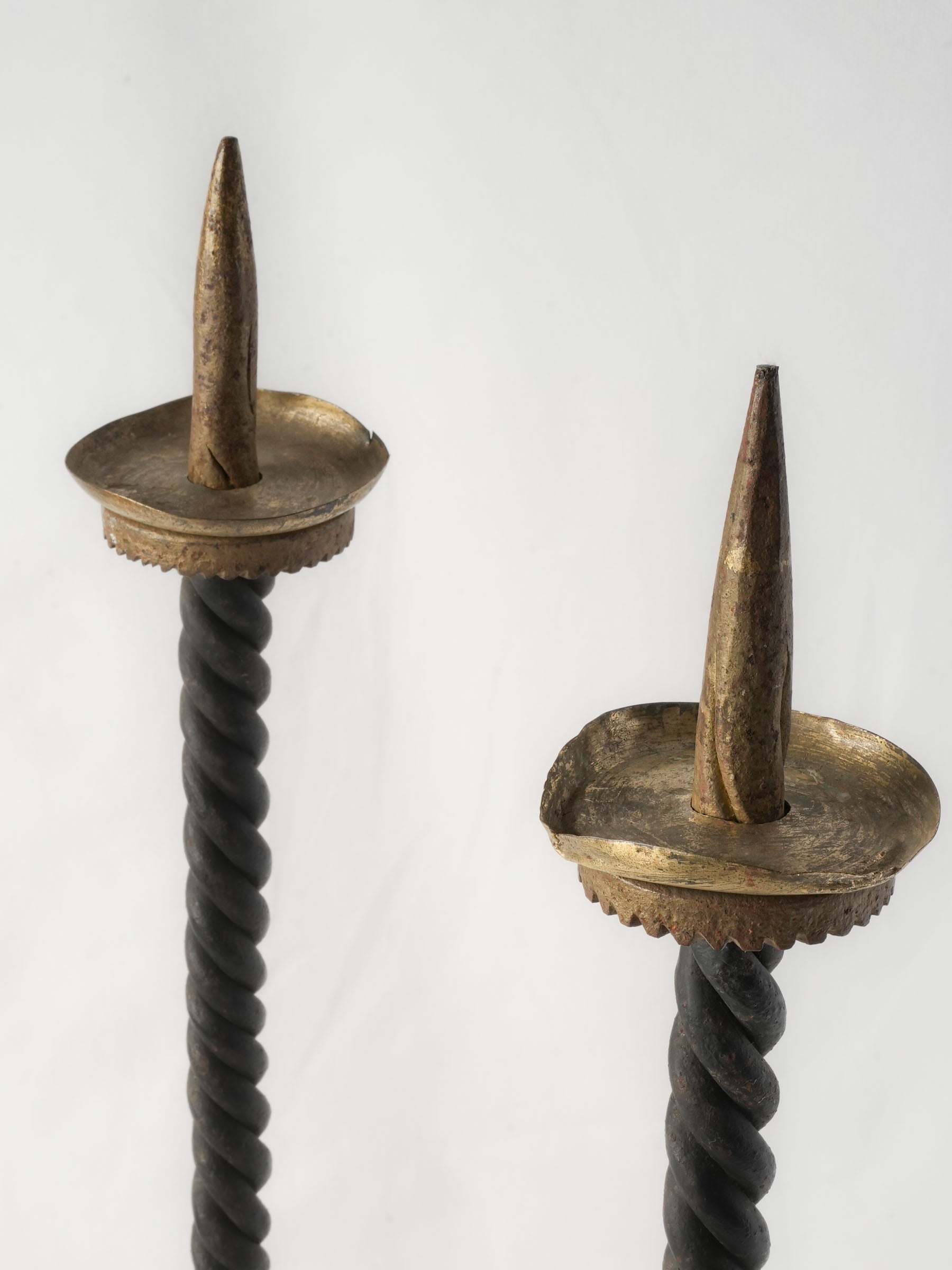 Pair of Tall Hand-Forged Iron Pricket Candlesticks, c. 1930–1950 - 30"