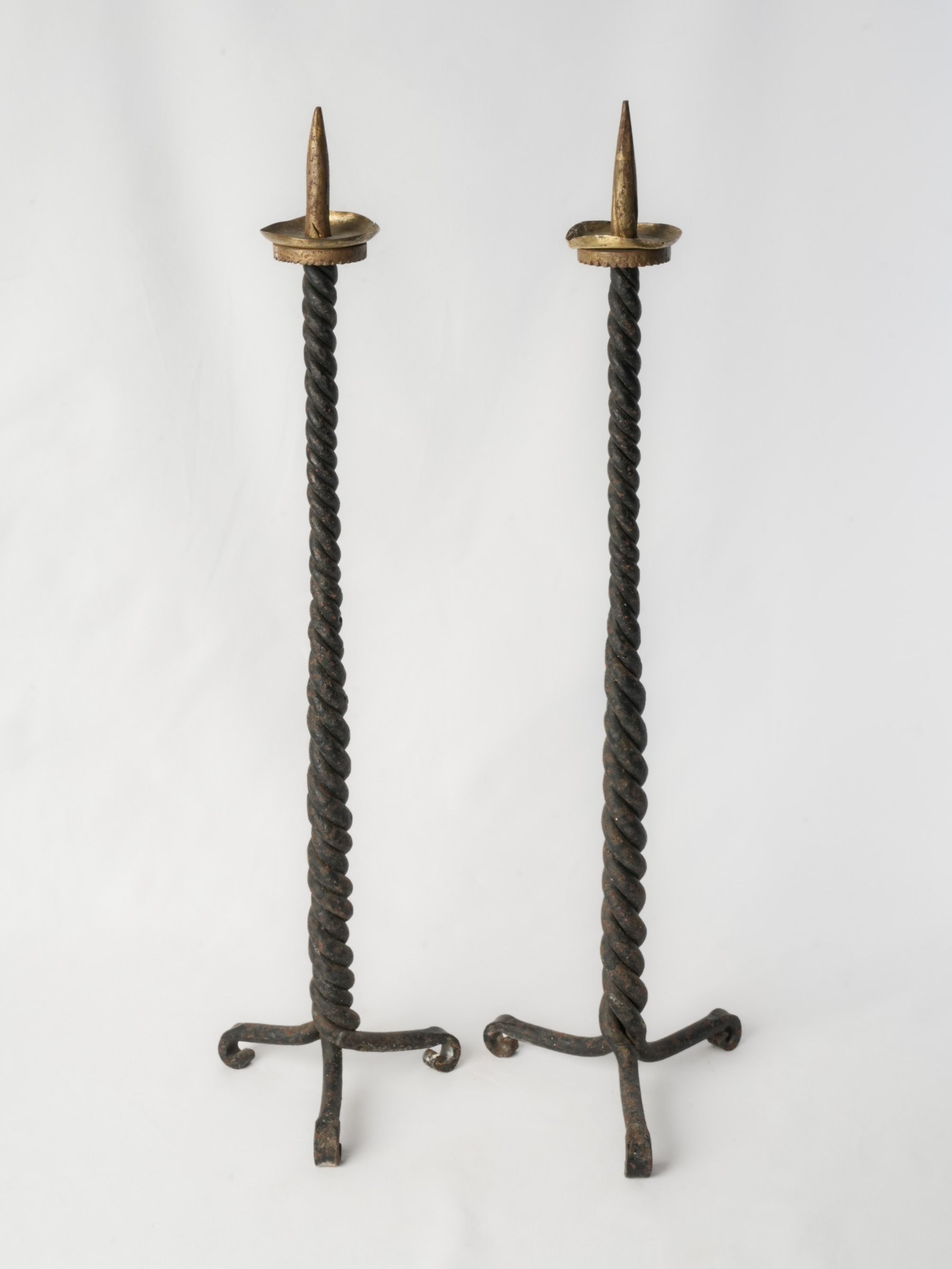 Pair of Tall Hand-Forged Iron Pricket Candlesticks, c. 1930–1950 - 30"