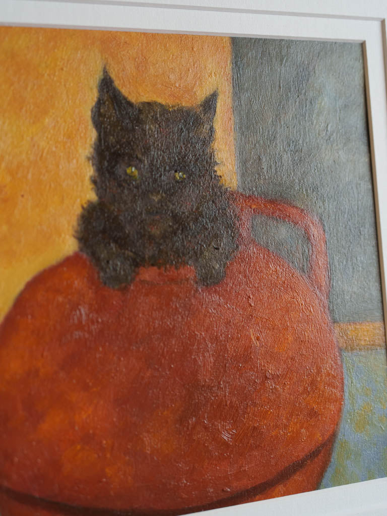 Small Contemporary Painting By Karibou - Chat Poterie (Pottery Cat) - 14¼" x 14¼"