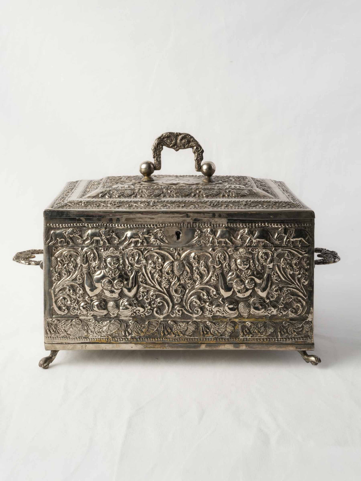 Large Antique Anglo-Indian Silver-Plated Box with Rich Repoussé Work - 9¾" x 14¼"