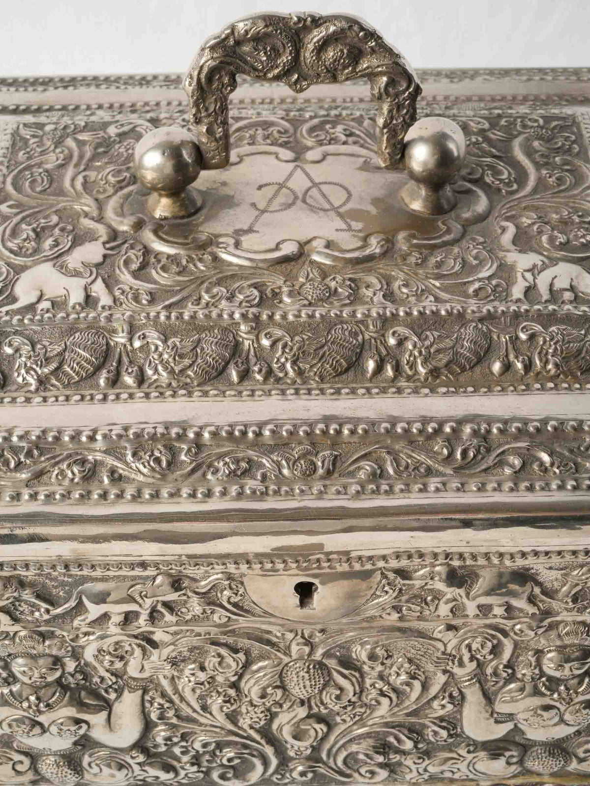 Large Antique Anglo-Indian Silver-Plated Box with Rich Repoussé Work - 9¾" x 14¼"