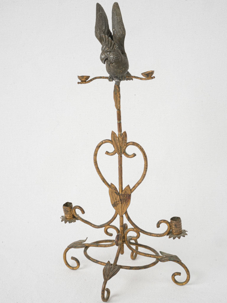 Antique bronze parrot candlestick