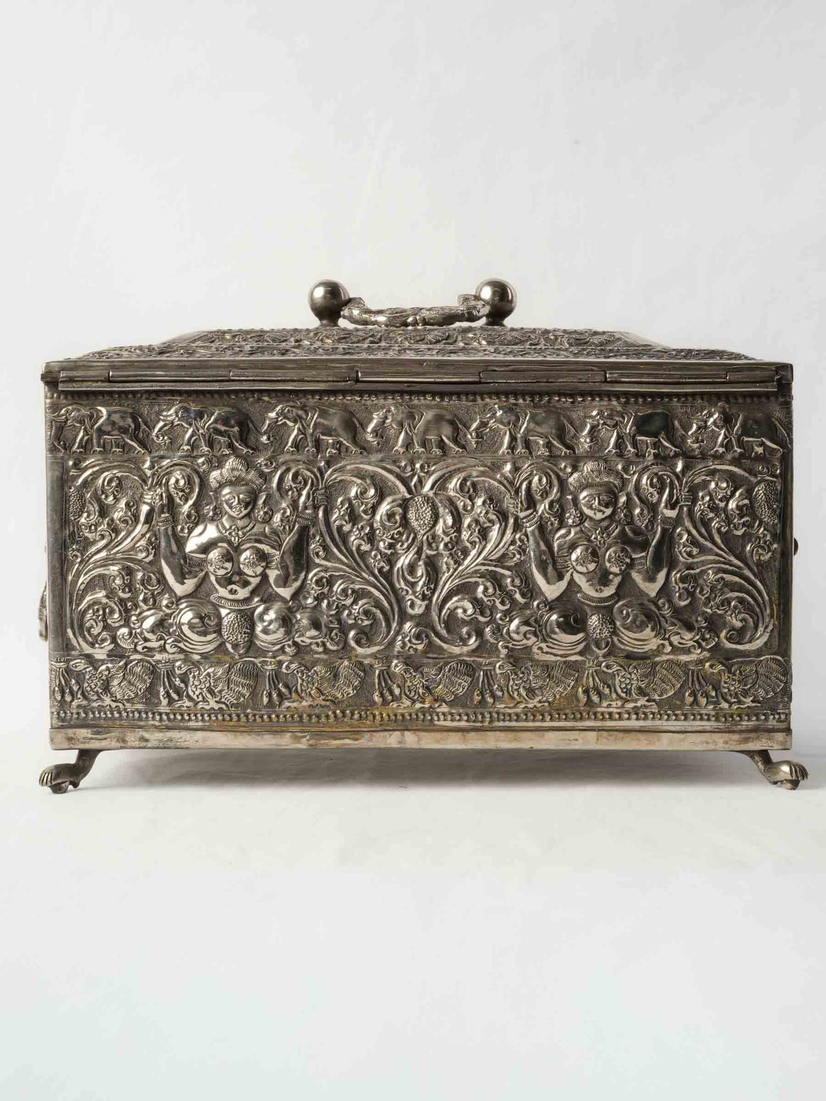 Large Antique Anglo-Indian Silver-Plated Box with Rich Repoussé Work - 9¾" x 14¼"