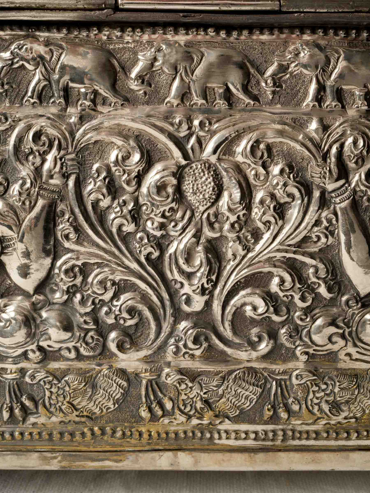 Large Antique Anglo-Indian Silver-Plated Box with Rich Repoussé Work - 9¾" x 14¼"