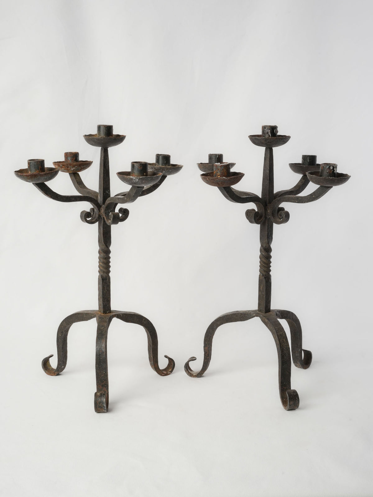 Weathered patina hand-forged candelabra