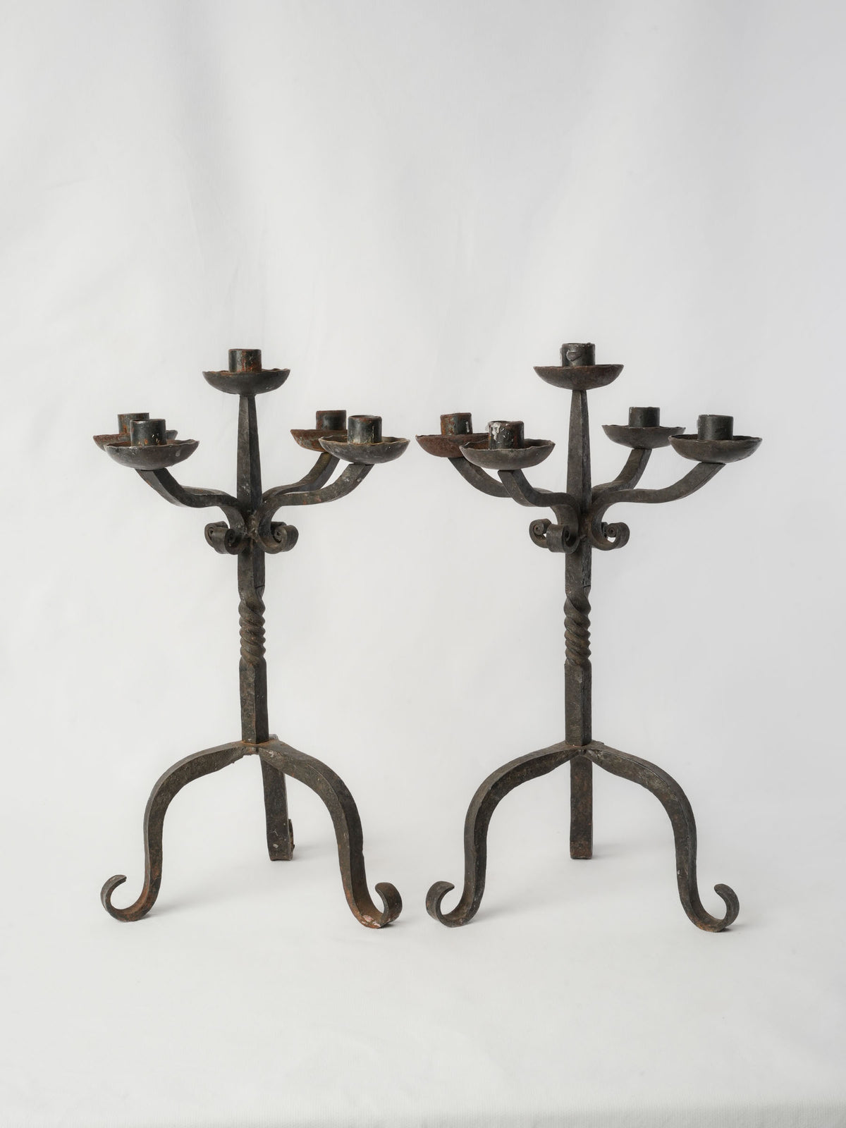 Antique twisted shaft iron candelabra