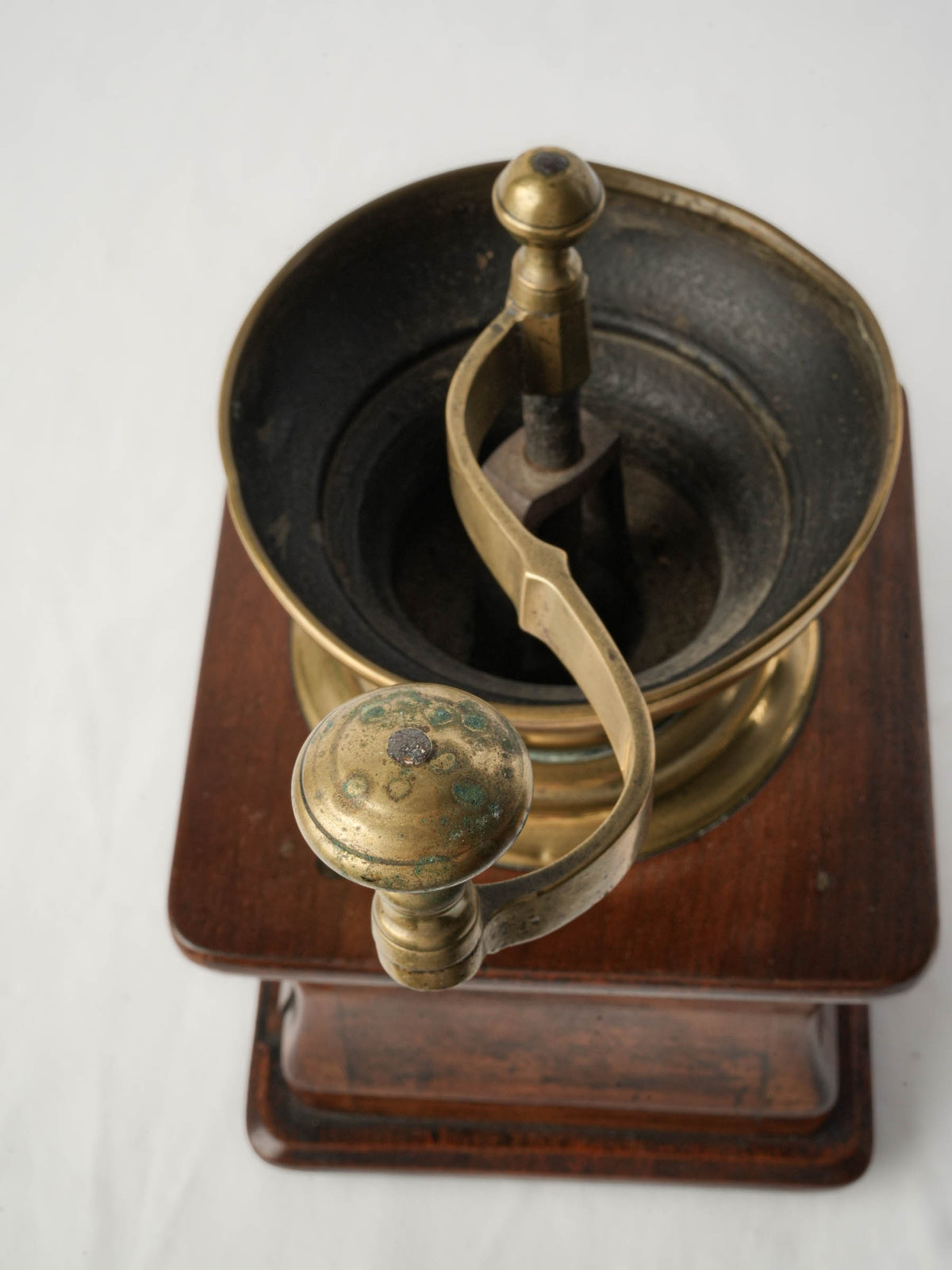 Antique French Walnut and Brass Coffee Grinder w/ Drawer - 13½"