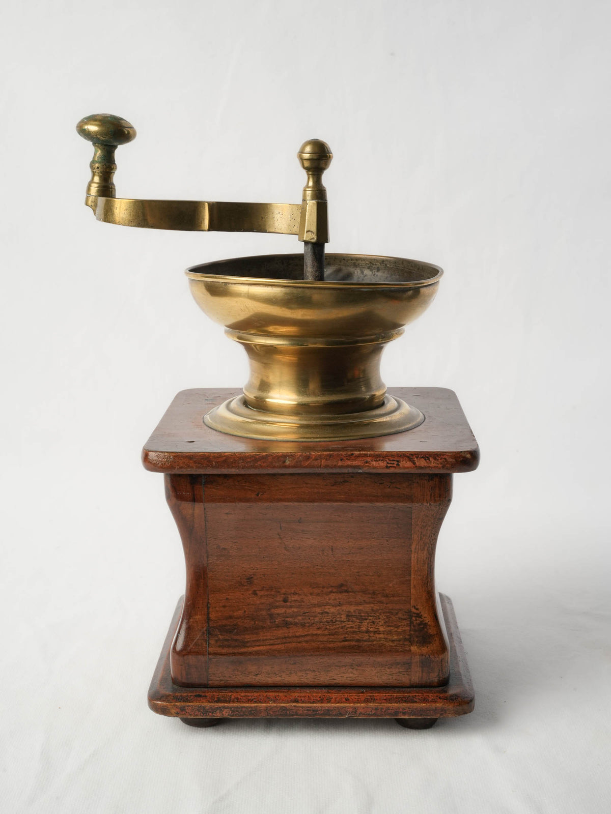 Antique French Walnut and Brass Coffee Grinder w/ Drawer - 13½"