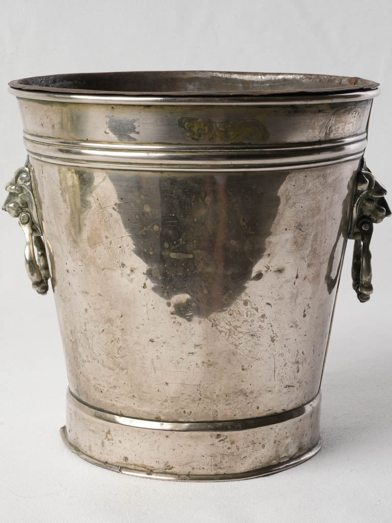 Late 19th-Century Neoclassical Silver-Plated Ice Bucket W/ Lion Ring Handles - 9"