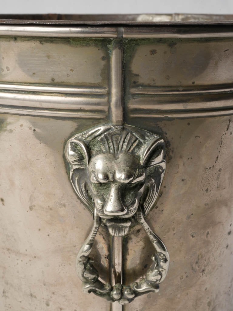 Late 19th-Century Neoclassical Silver-Plated Ice Bucket W/ Lion Ring Handles - 9"