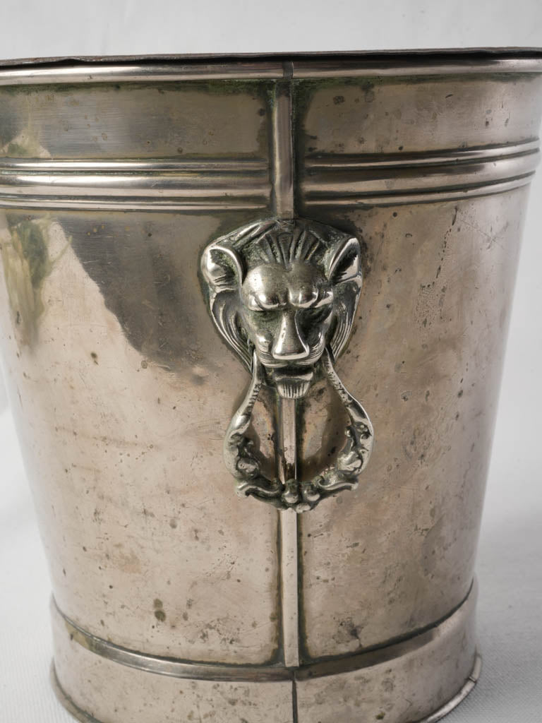 Late 19th-Century Neoclassical Silver-Plated Ice Bucket W/ Lion Ring Handles - 9"