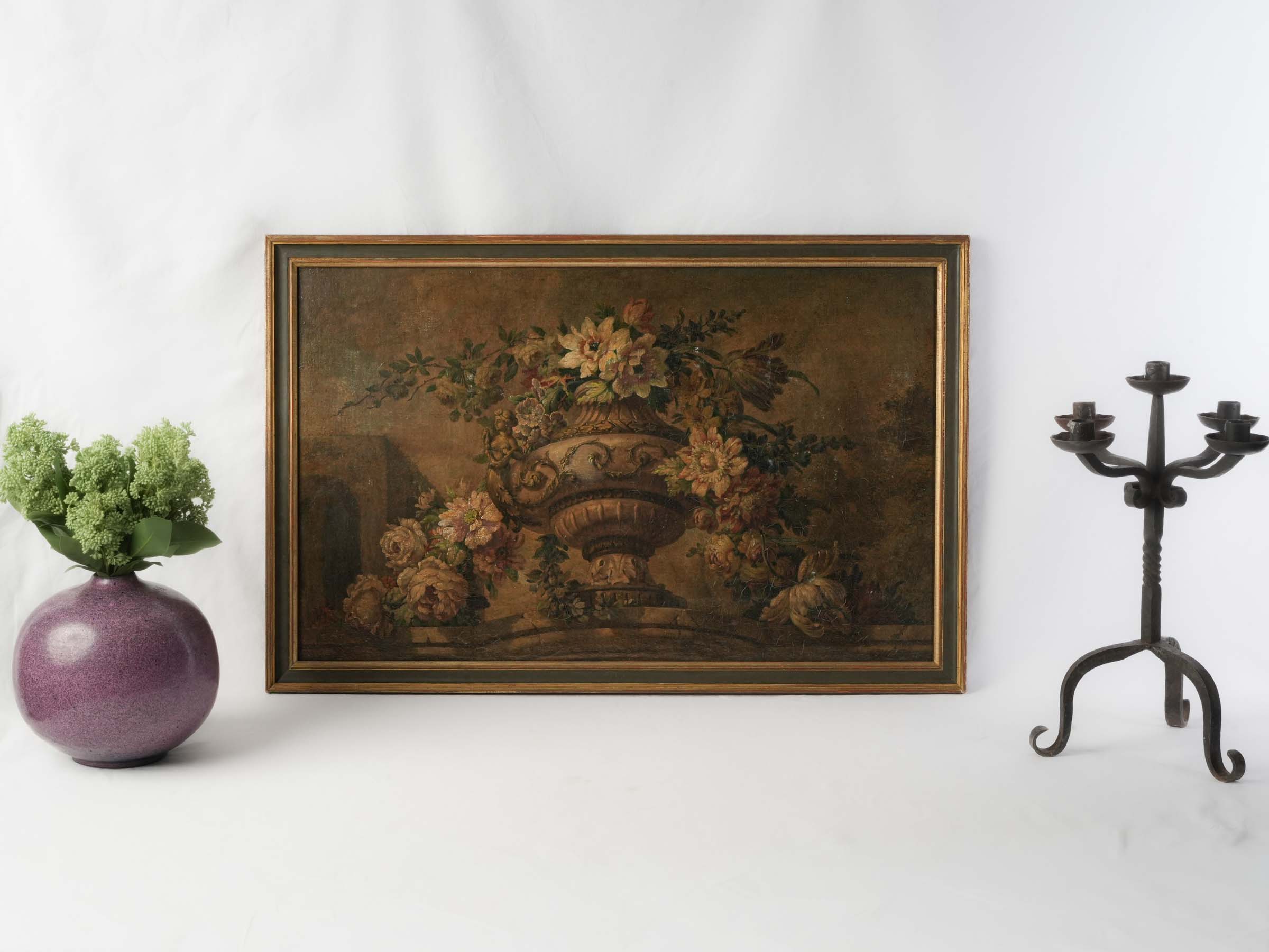 Large Horizontal Floral Painting w/ Medici Urn, Louis XVI Period - 22" x 33¾"