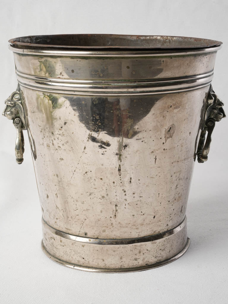 Late 19th-Century Neoclassical Silver-Plated Ice Bucket W/ Lion Ring Handles - 9"