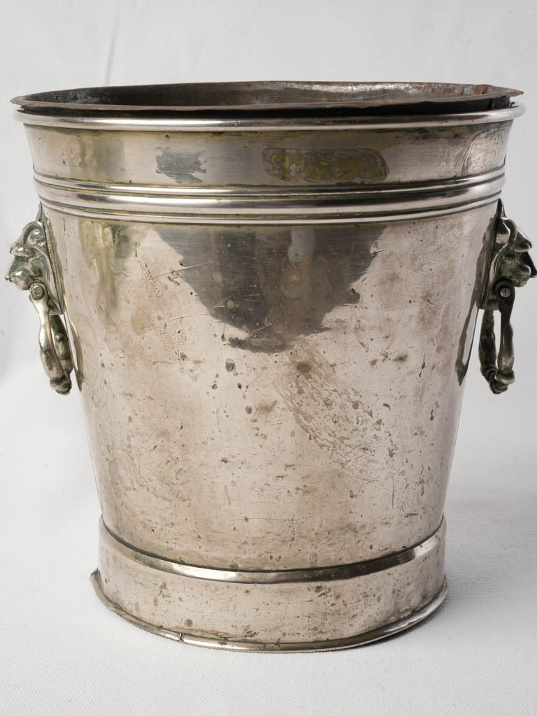 Late 19th-Century Neoclassical Silver-Plated Ice Bucket W/ Lion Ring Handles - 9"
