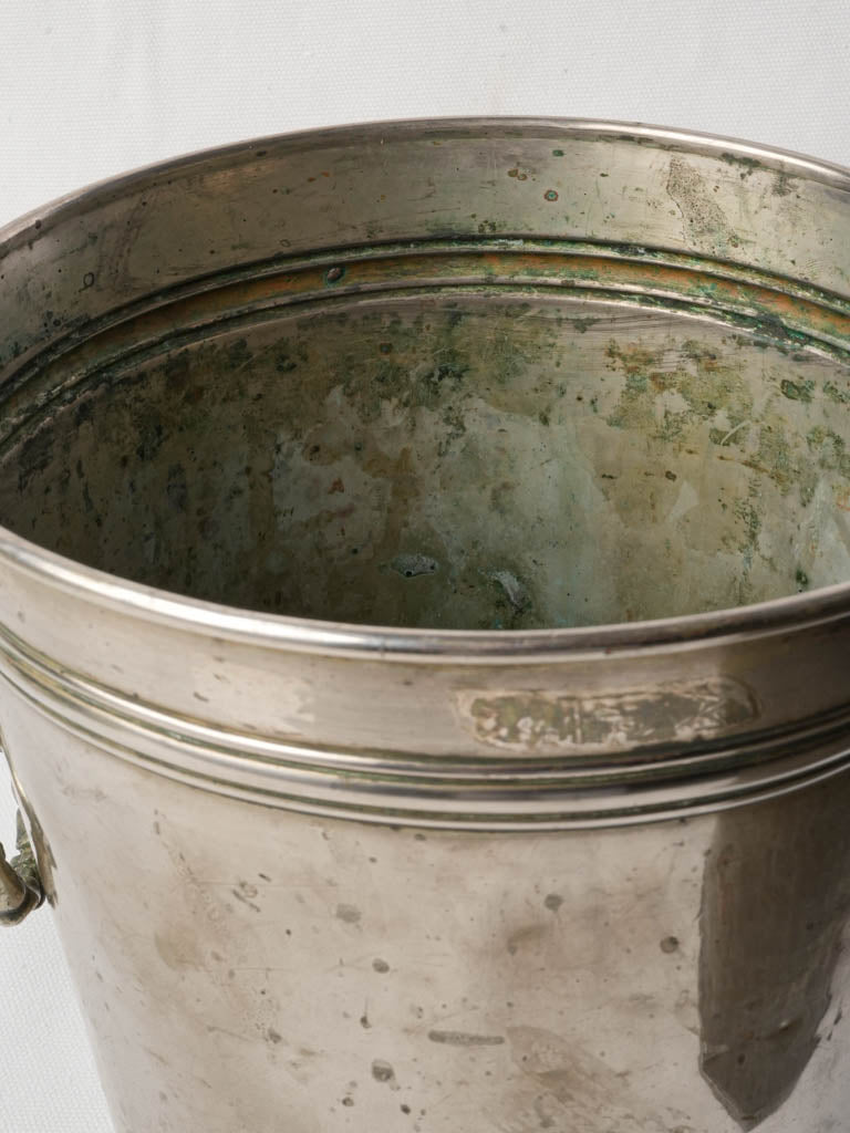 Late 19th-Century Neoclassical Silver-Plated Ice Bucket W/ Lion Ring Handles - 9"