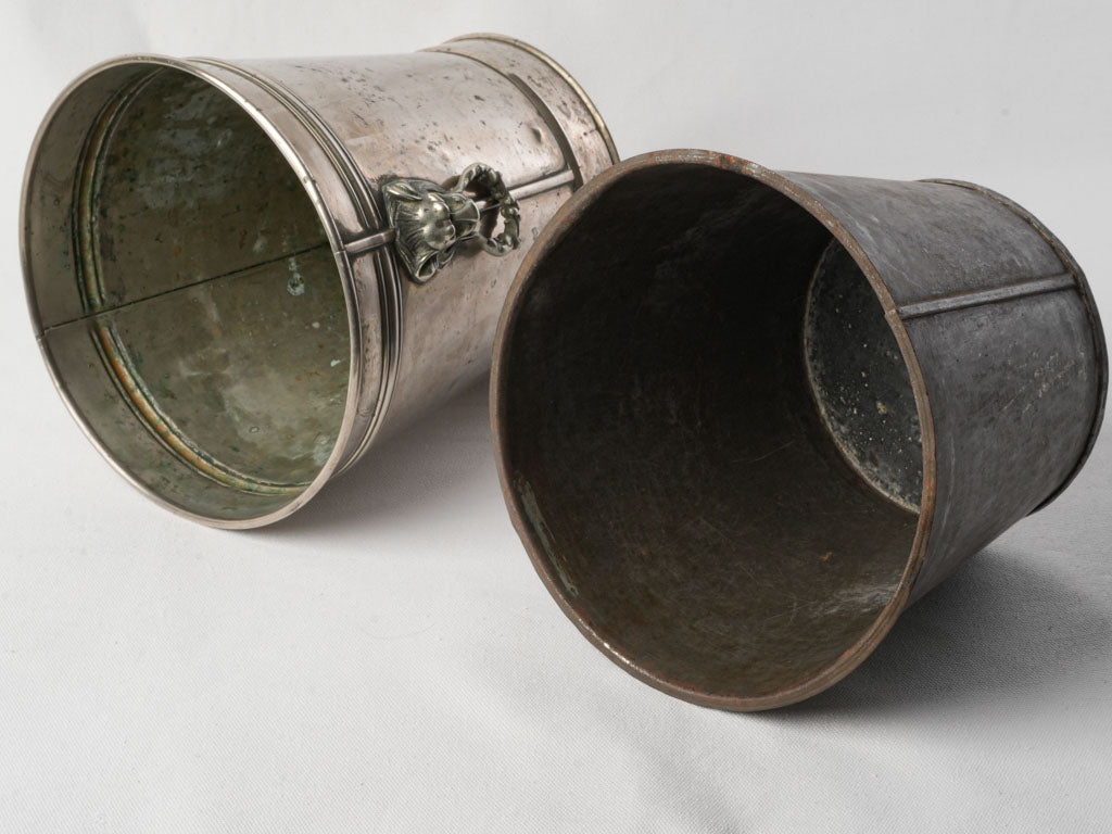 Late 19th-Century Neoclassical Silver-Plated Ice Bucket W/ Lion Ring Handles - 9"