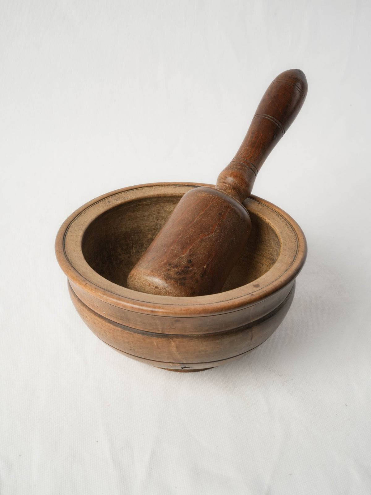 19th-Century French Turned-Wood Mortar and Pestle Set - 4"