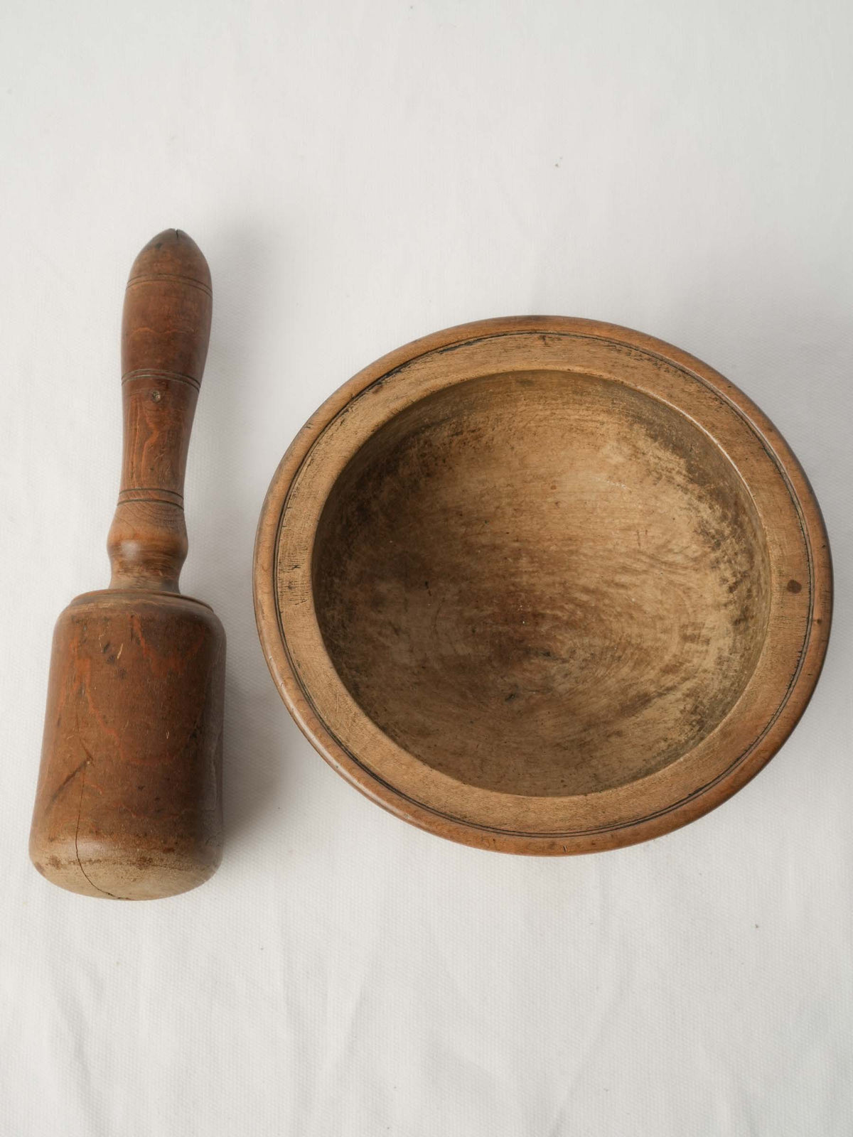 19th-Century French Turned-Wood Mortar and Pestle Set - 4"