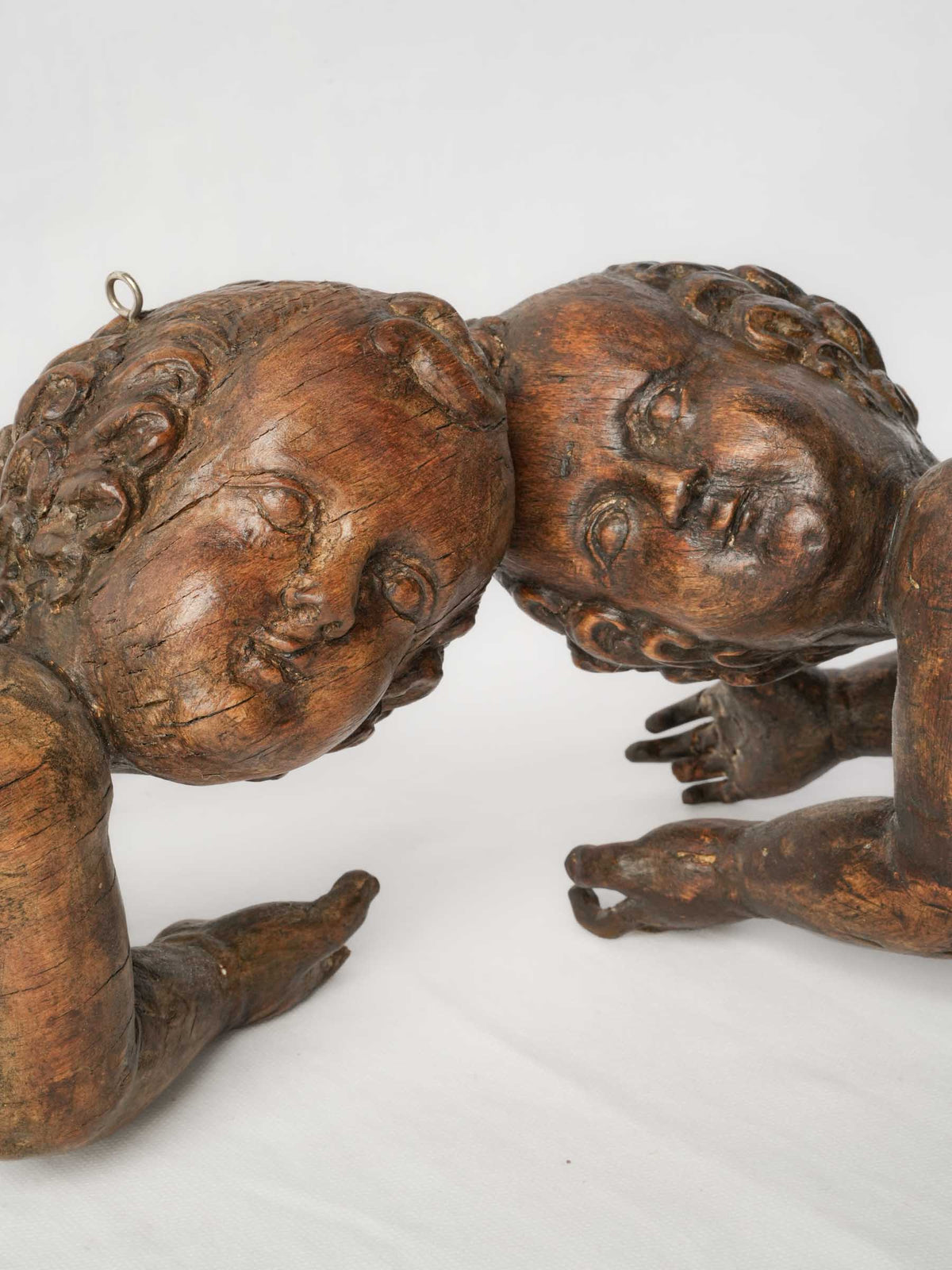 Pair of 18th-Century Carved Wooden Cherubs for Wall Display - 20½"