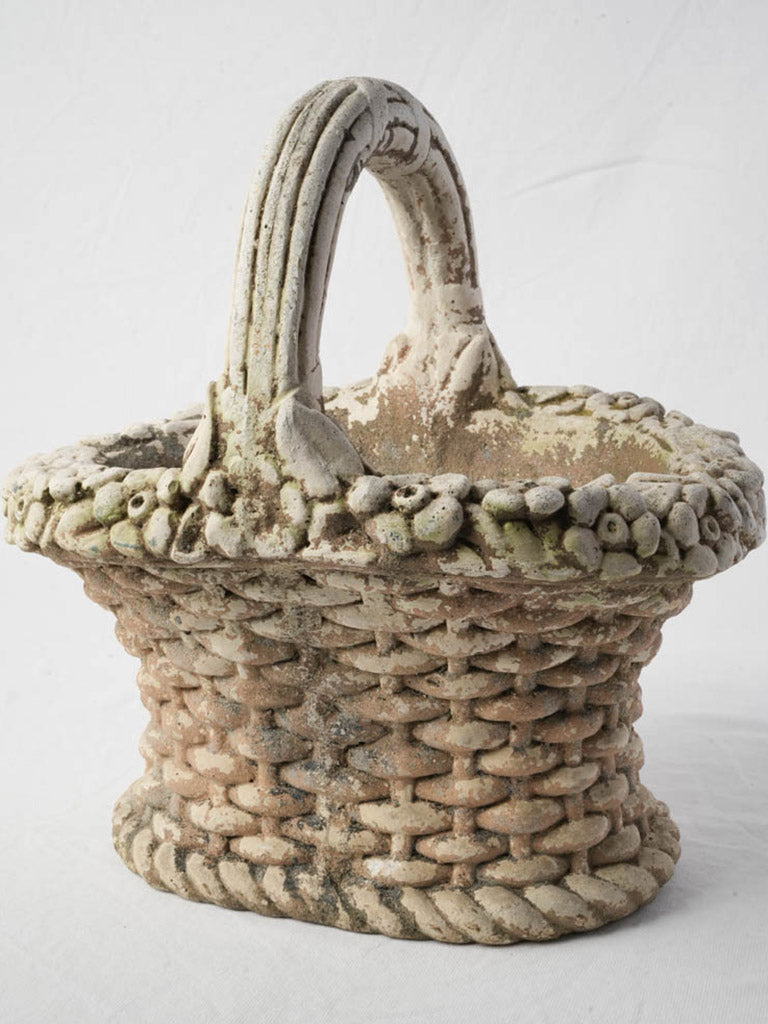 Vintage French Molded Concrete Basket Jardinière w/ Natural Patina - 16¼"