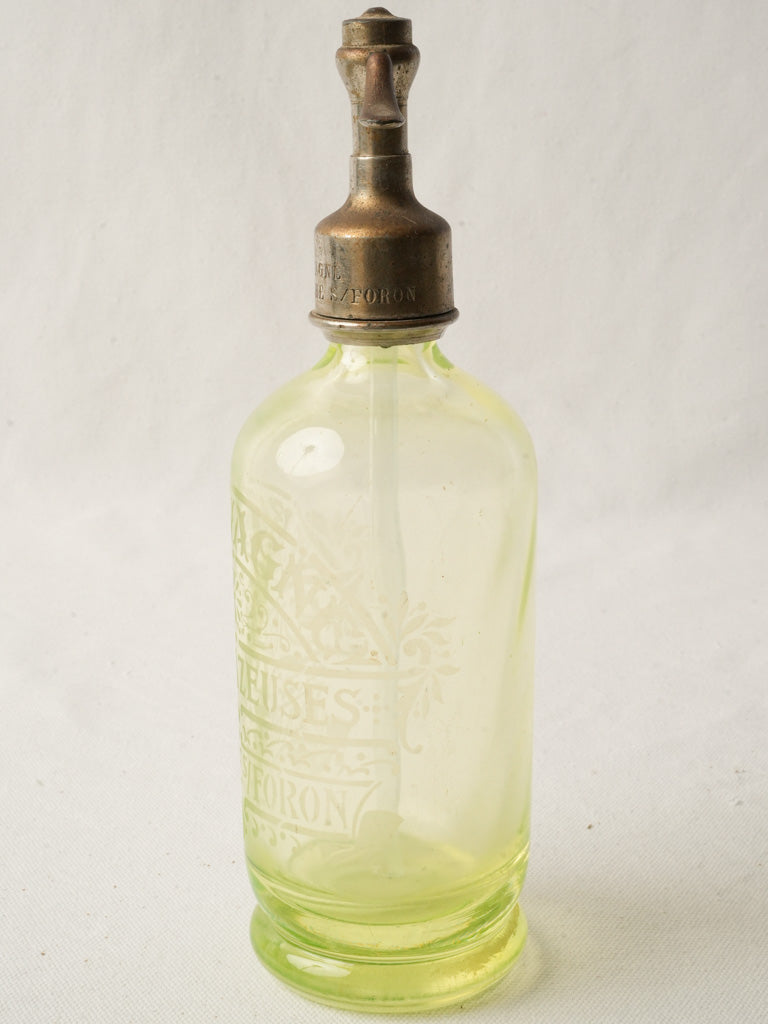 Vintage yellow glass siphon bottle