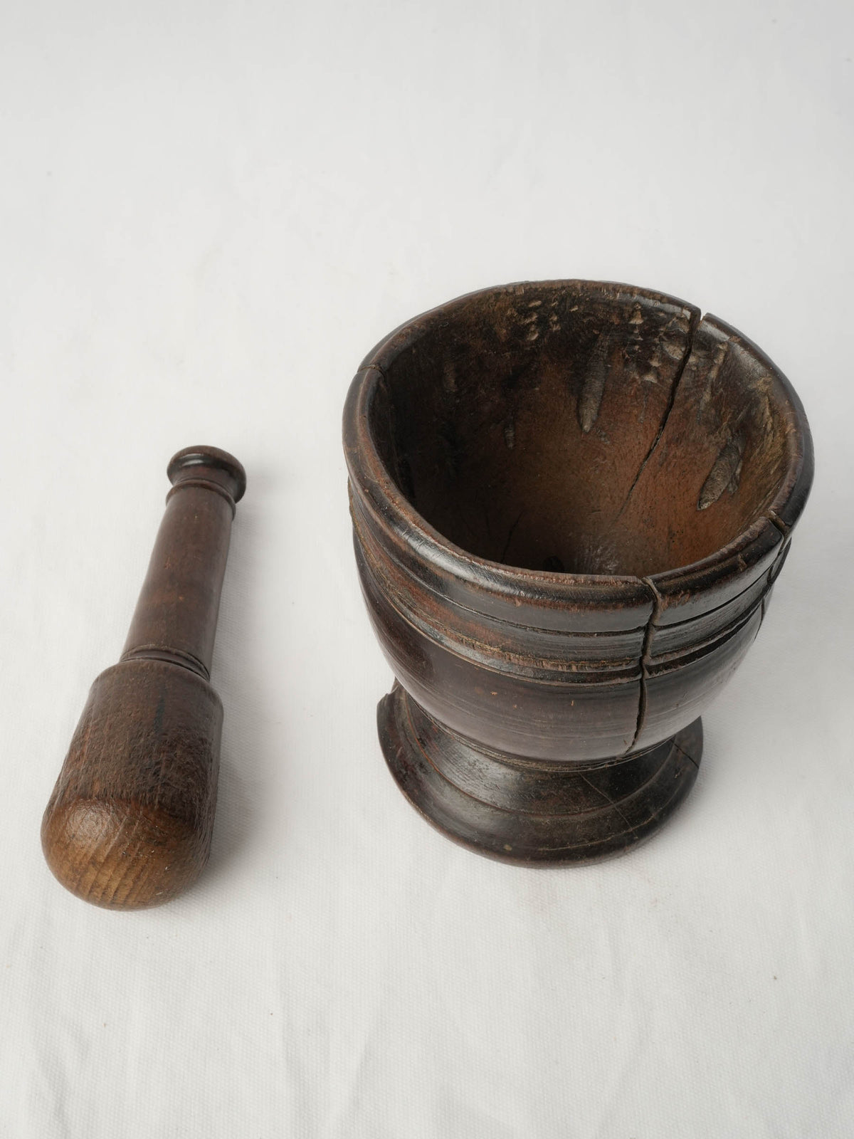 Small Rustic 19th-Century French Goblet-Shaped Mortar w/ Pestle - 7"
