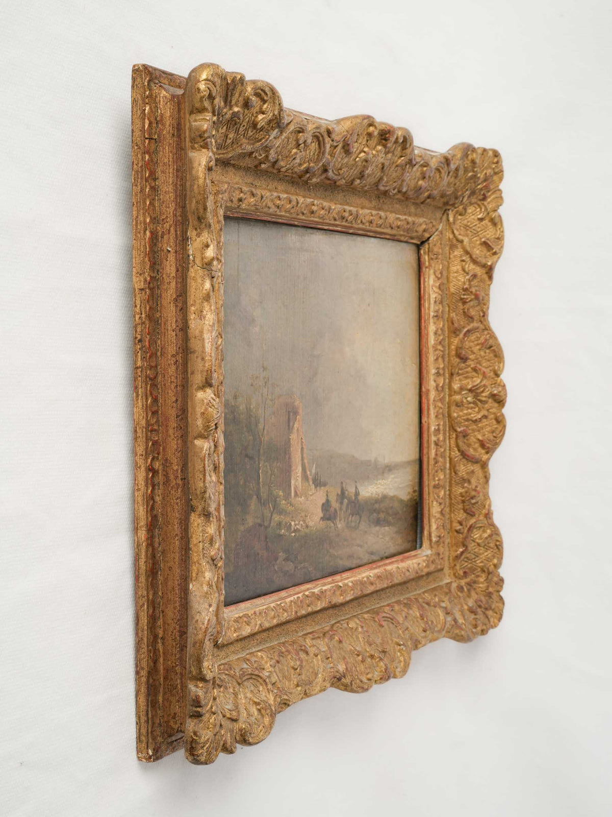 Small 19th-Century Oil on Panel of a Landscape w/ Cavalry Figures, in Giltwood Frame - 11¾" x 13½"