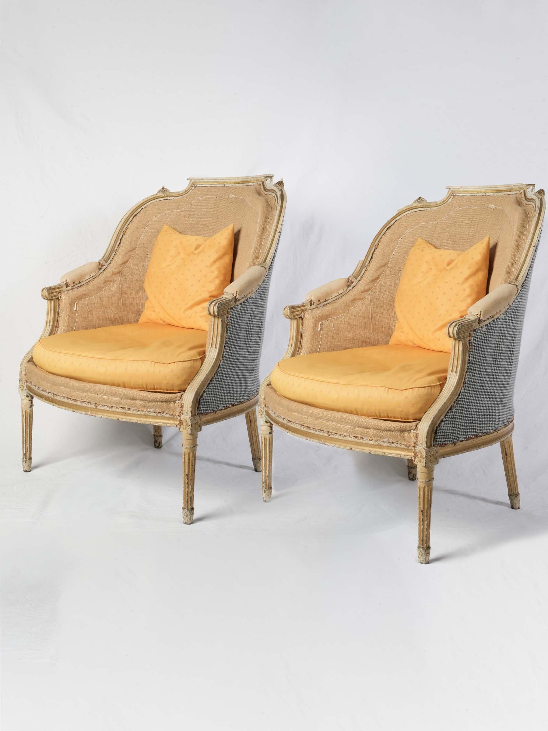 Pair of Louis XVI Period Bergères in Original Painted Finish - 37½"