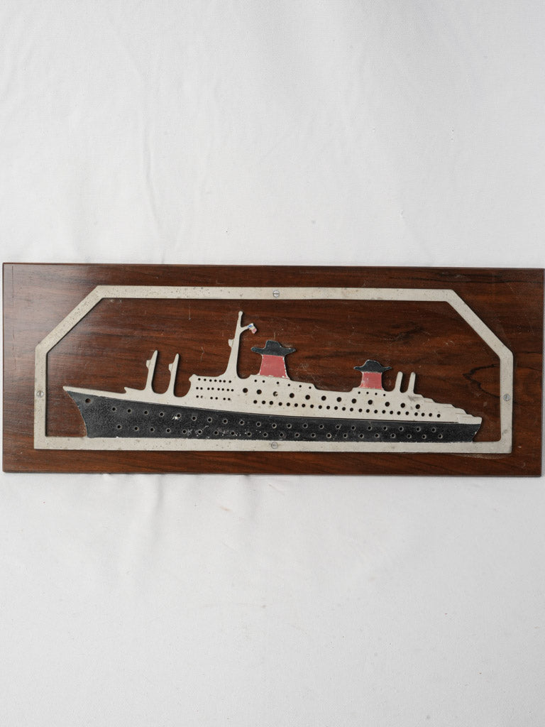 Intricate walnut backboard ship display