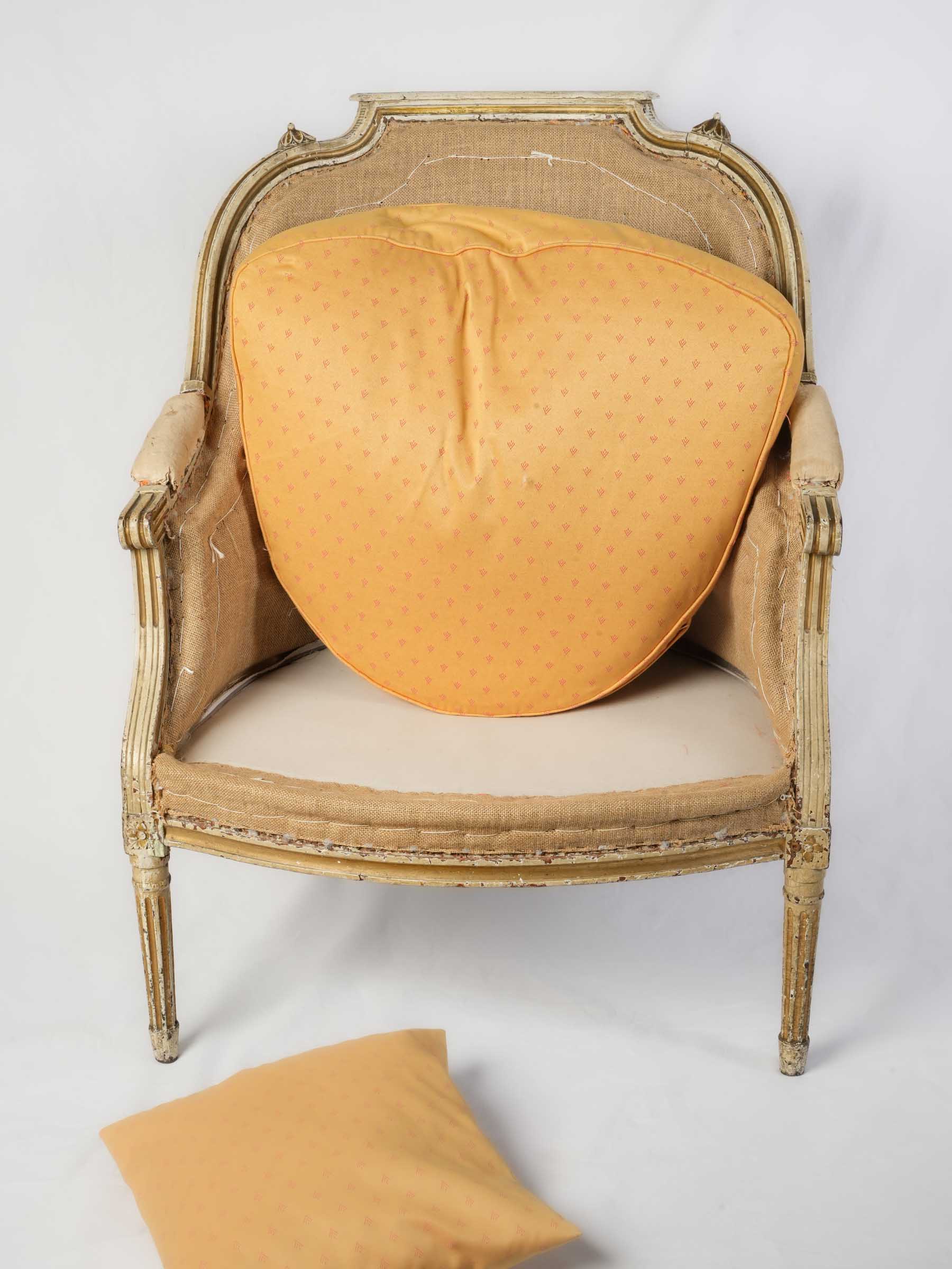 Pair of Louis XVI Period Bergères in Original Painted Finish - 37½"