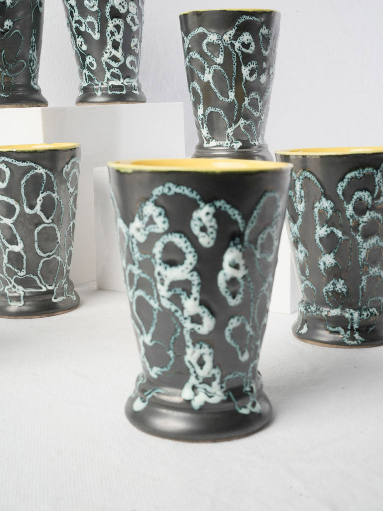 Sunny 1960s Vallauris Ceramic Juice Set w/ Pitcher & Six Tumblers - 8¾"