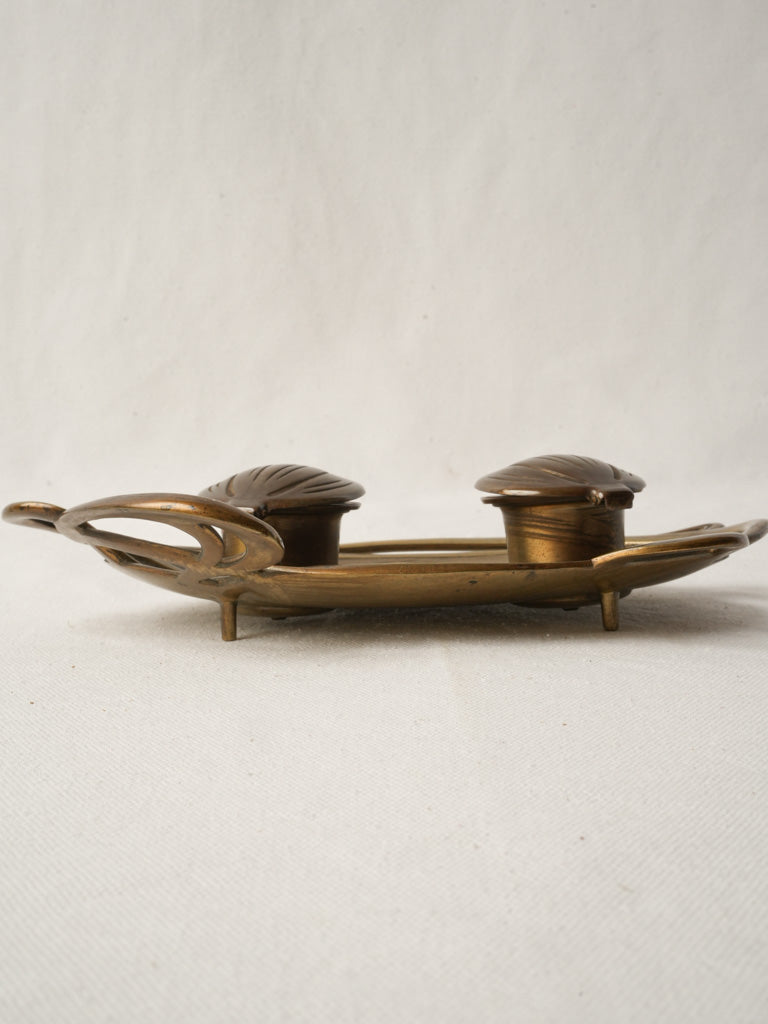 Sculptural bronze waterlily inkwell