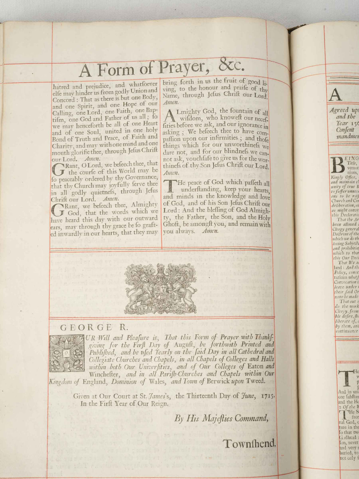 Exceptional 1715 Book of Common Prayer with Royal Armorial Binding