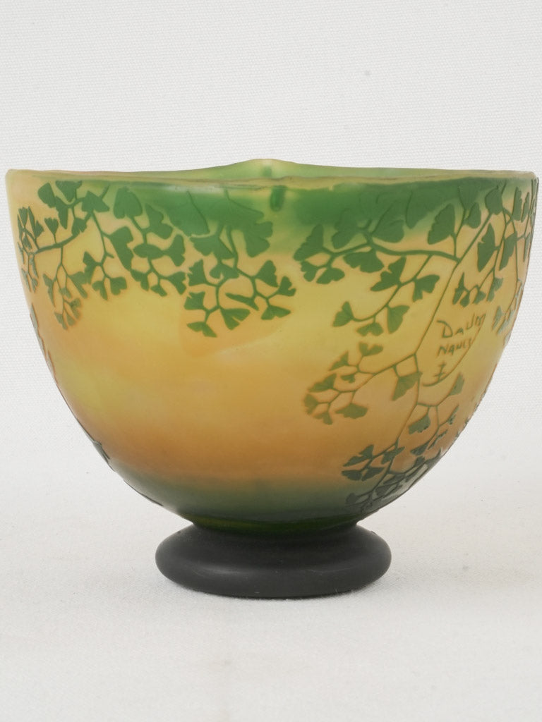 Intricate etched foliage glass bowl
