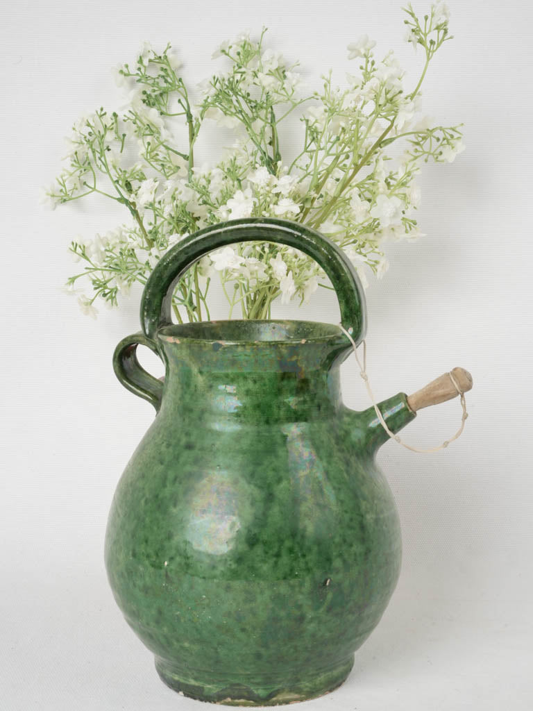 Vintage dark green Provençal cruche pitcher