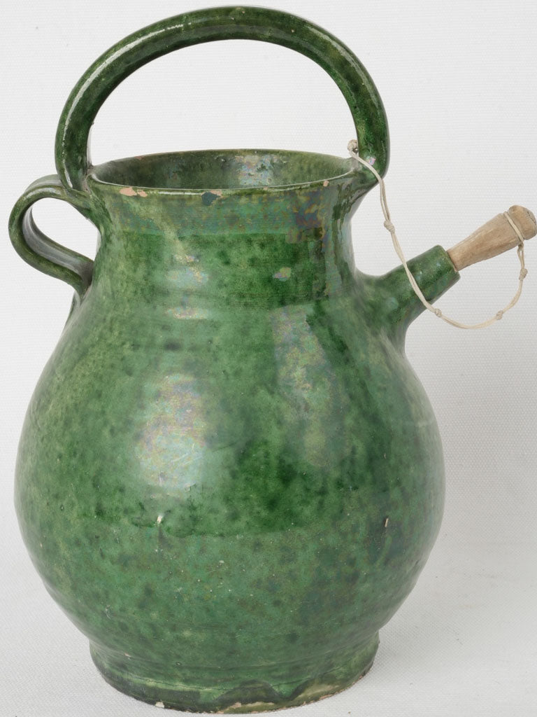 Rustic dark green Provençal ceramic pitcher